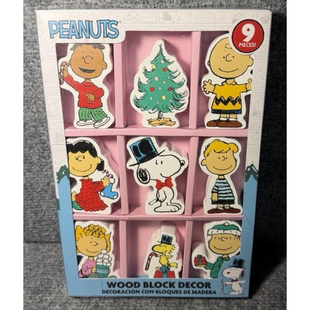 Peanuts Snoopy 9 Pc Wood Block Christmas Tabletop Decor Figures Franklin Ruz